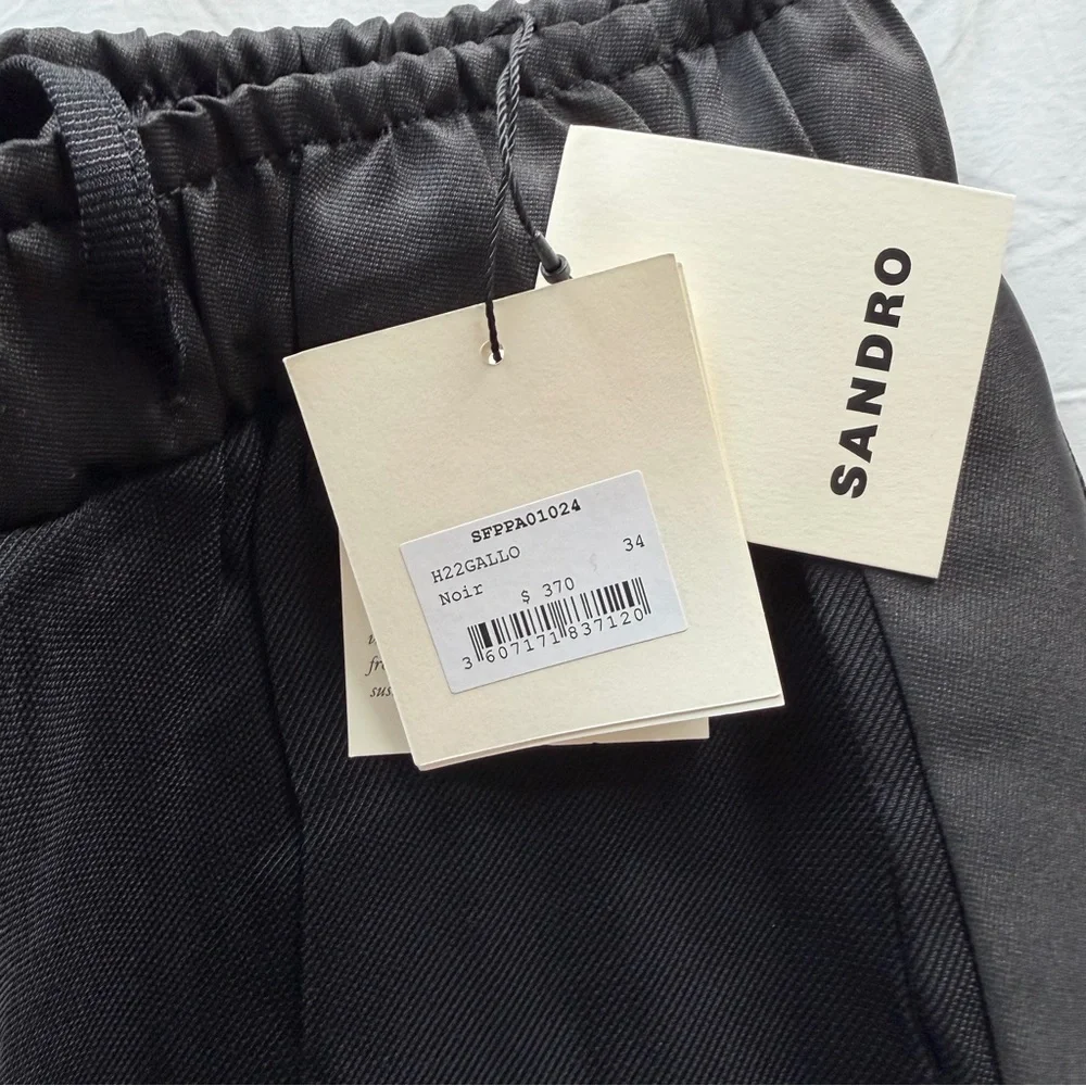 NWT SANDRO Gallo Drawstring Pant in Size 34 in Noir - Picture 5 of 9